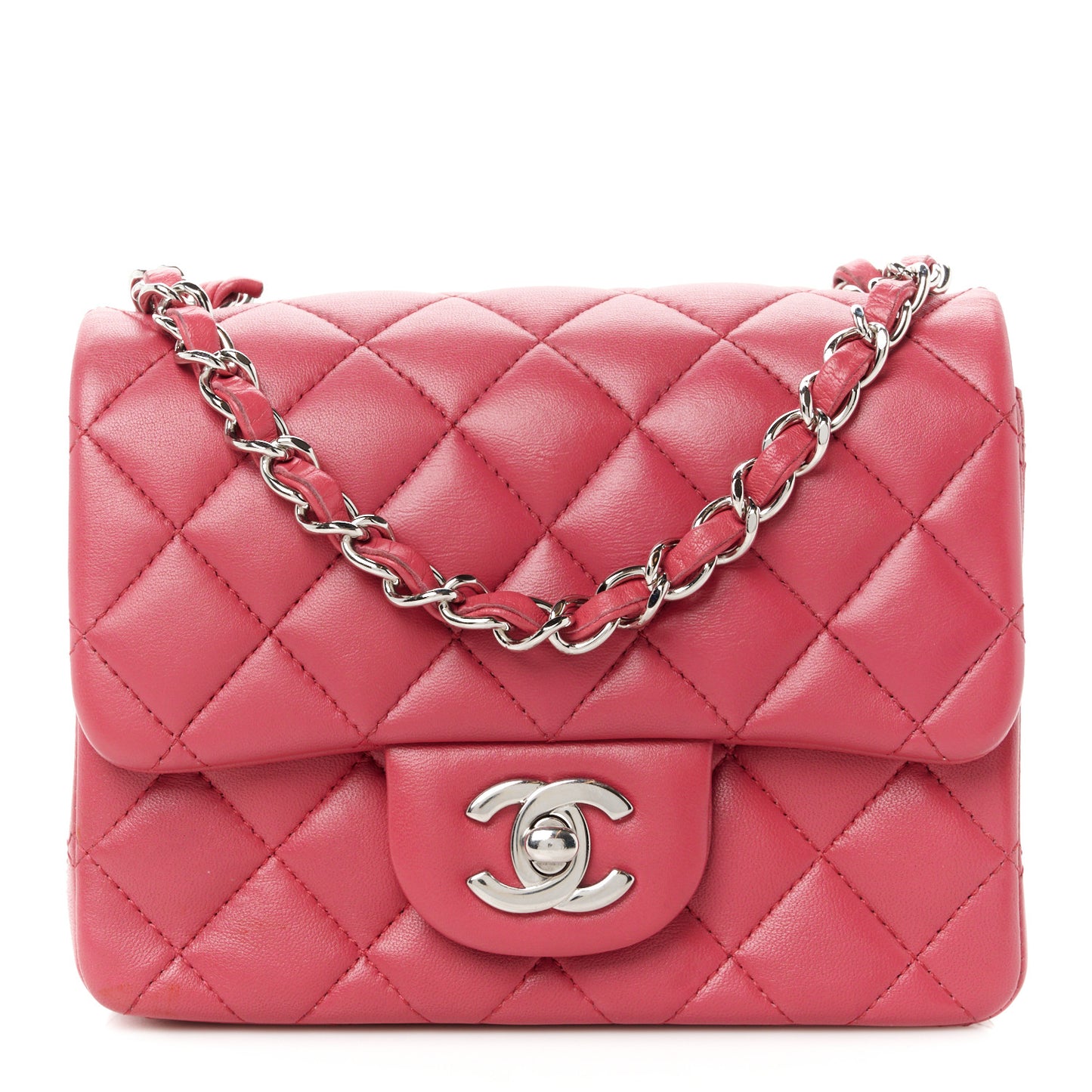 Lambskin Quilted Mini Square Flap Dark Pink