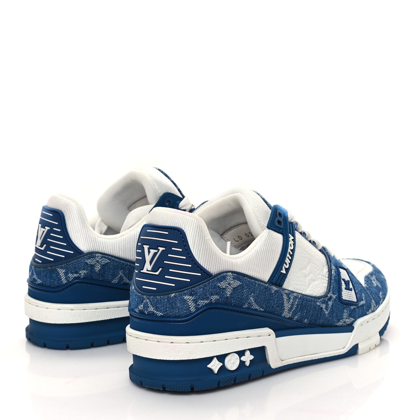 Calfskin Embossed Monogram Denim Womens LV Trainer Sneakers 37 Blue