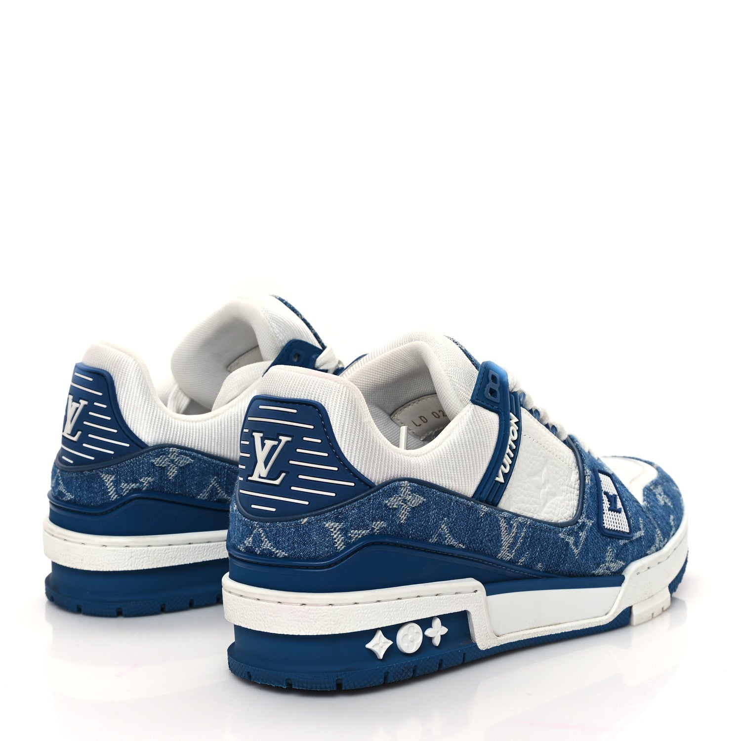 Louis Vuitton Calfskin Embossed Monogram Denim Womens LV Trainer Sneakers 37 Blue 4 of 10