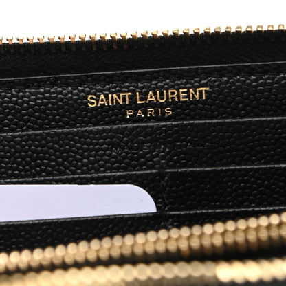 Saint Laurent Grain De Poudre Matelasse Chevron Monogram Zip Around Wallet Black 6 of 7