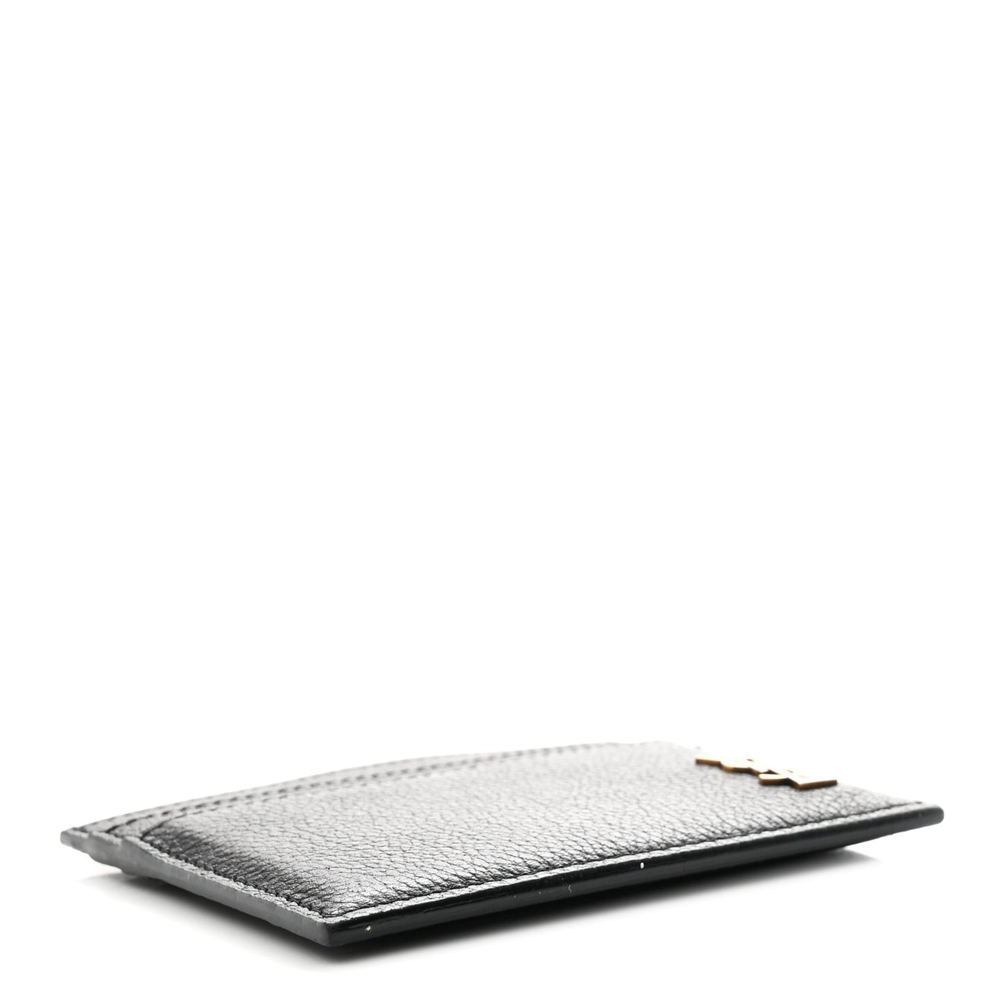 Grained Calfskin Tiny Cassandre Credit Card Case Black