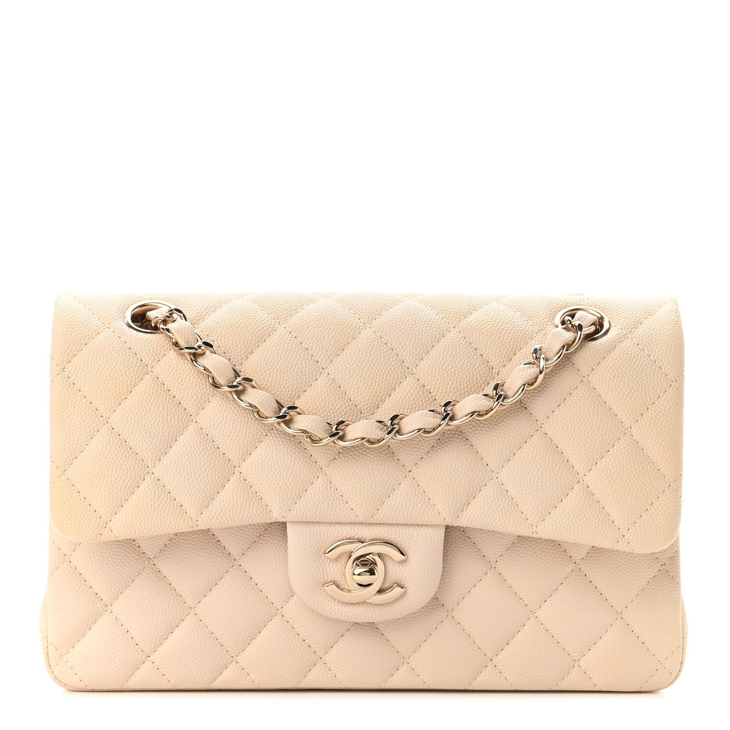 Caviar Quilted Small Double Flap Beige