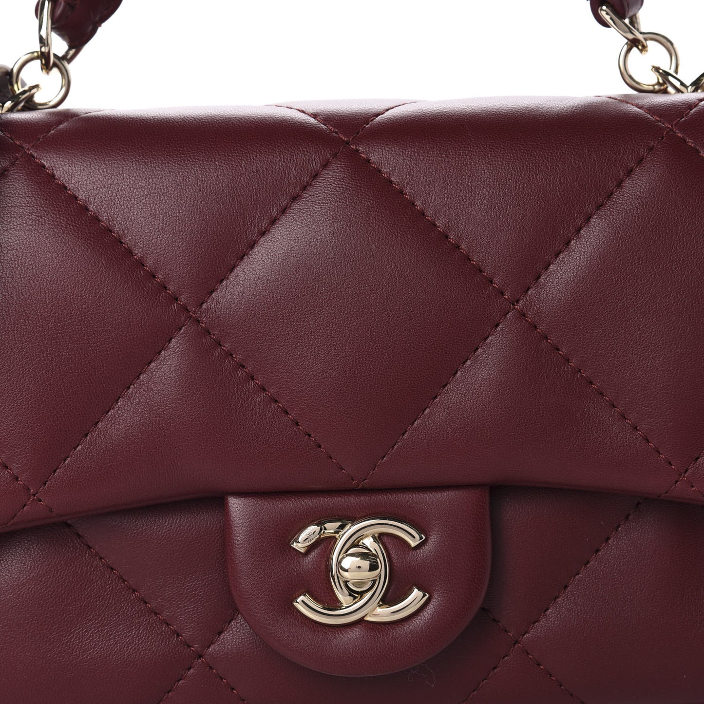 Lambskin Quilted Small Easy Carry Flap Burgundy