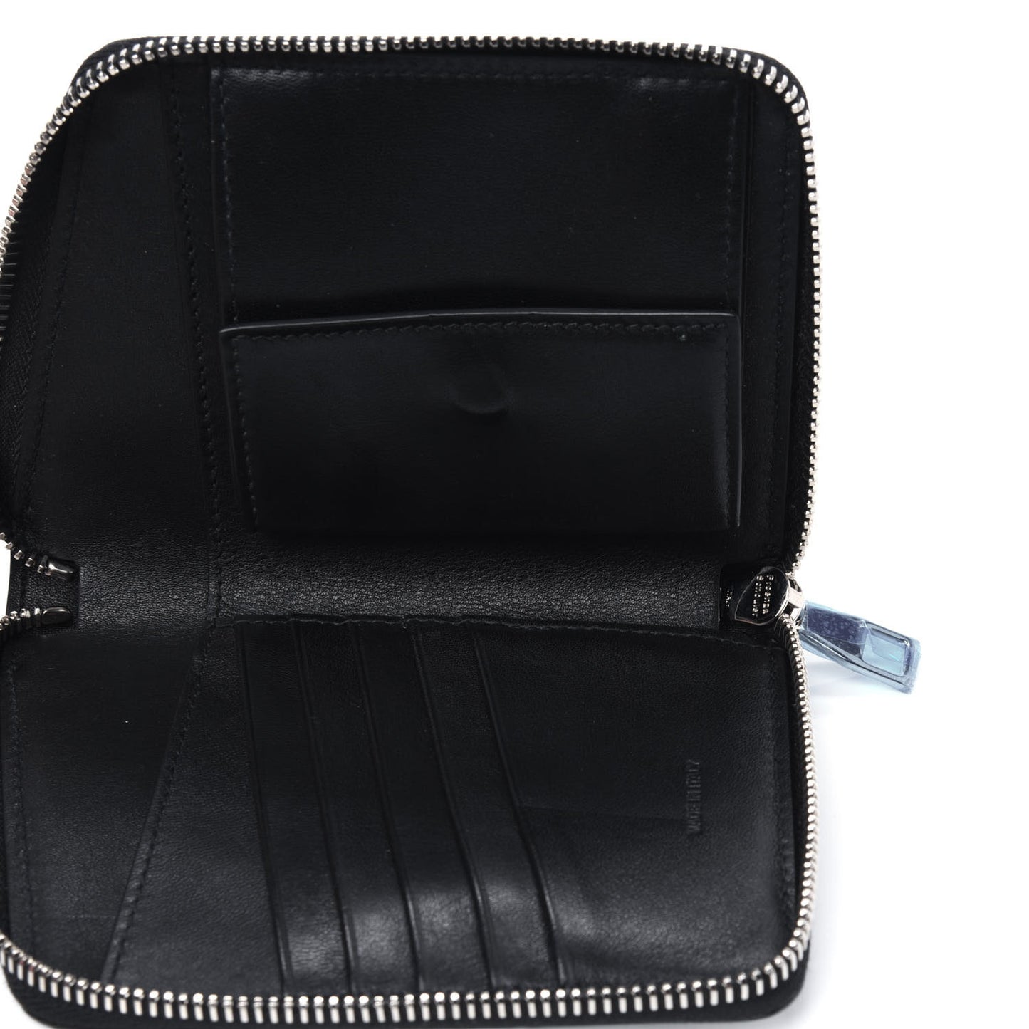 Metallic Crinkled Calfskin Zip Compact Wallet Silver