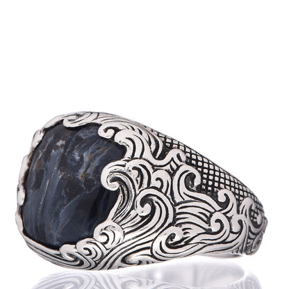 David Yurman Men's Sterling Silver Pietersite Waves Signet Ring 65 11 3 of 5