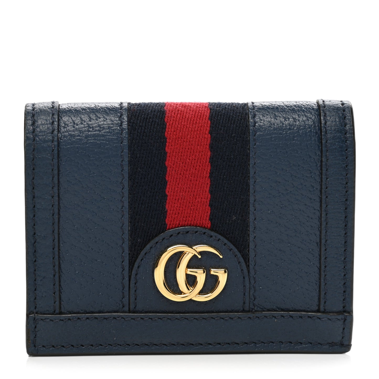 Textured Calfskin Web Ophidia Card Case Blue Agata