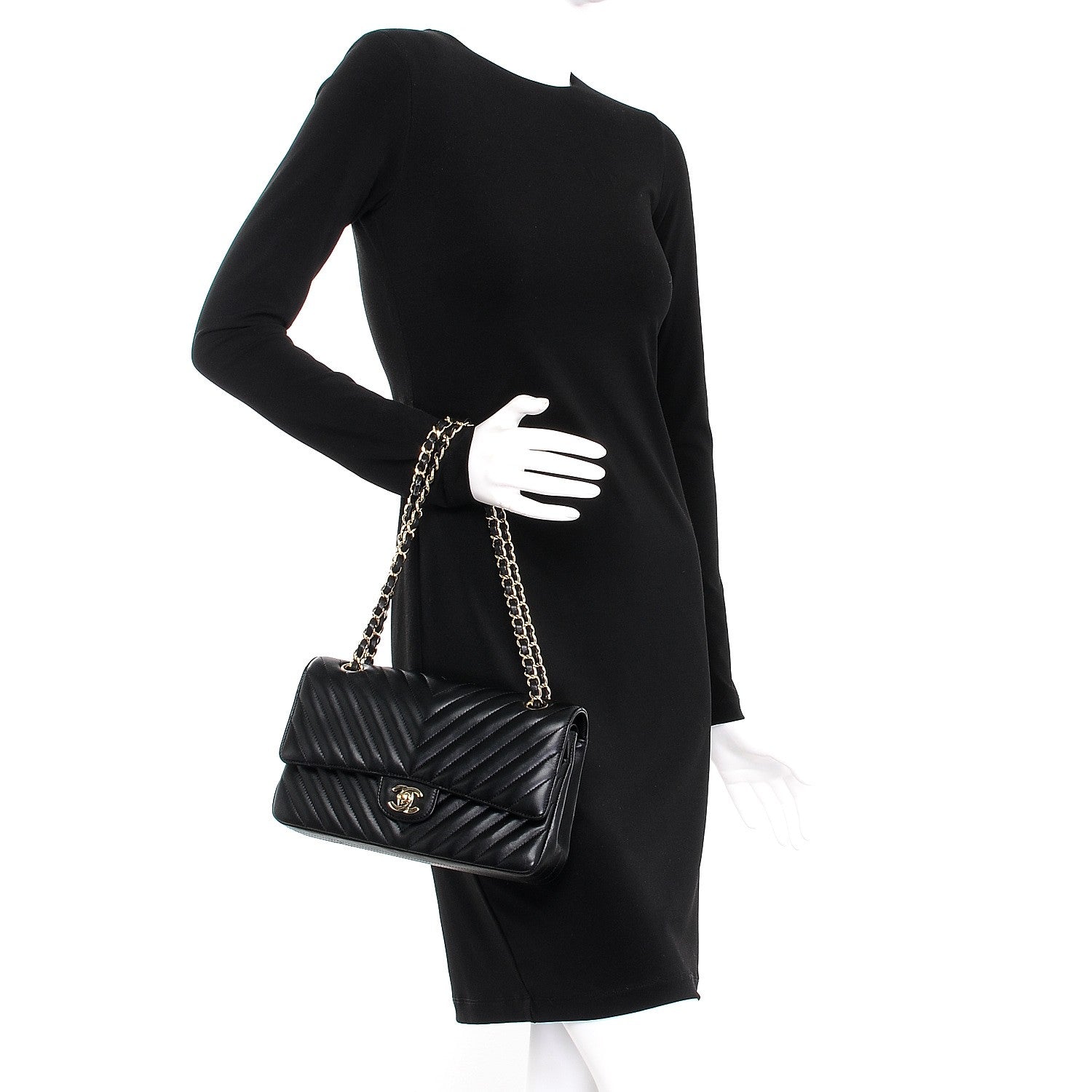 Chanel Lambskin Chevron Quilted Medium Double Flap Black 3 of 11