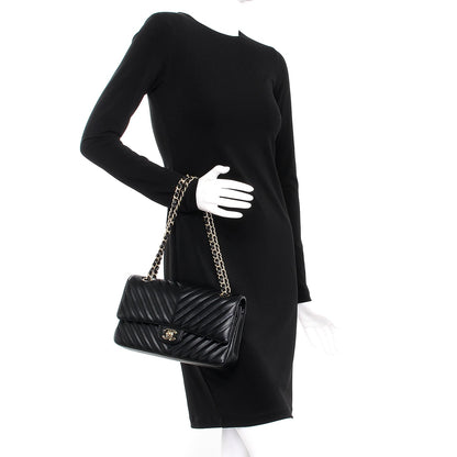 Chanel Lambskin Chevron Quilted Medium Double Flap Black 3 of 11