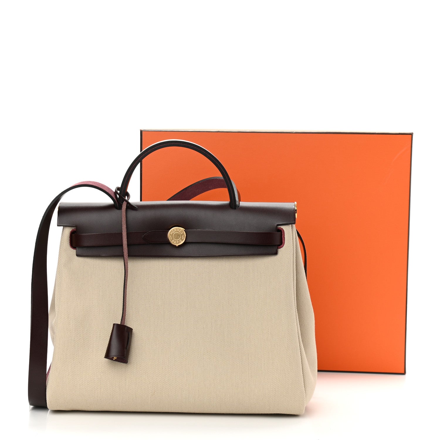 Hermes Military Toile Vache Hunter Herbag Zip Retourne 31 PM Beton Rouge Sellier 13 of 13
