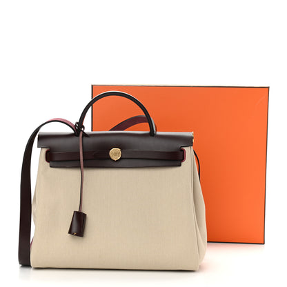 Hermes Military Toile Vache Hunter Herbag Zip Retourne 31 PM Beton Rouge Sellier 13 of 13