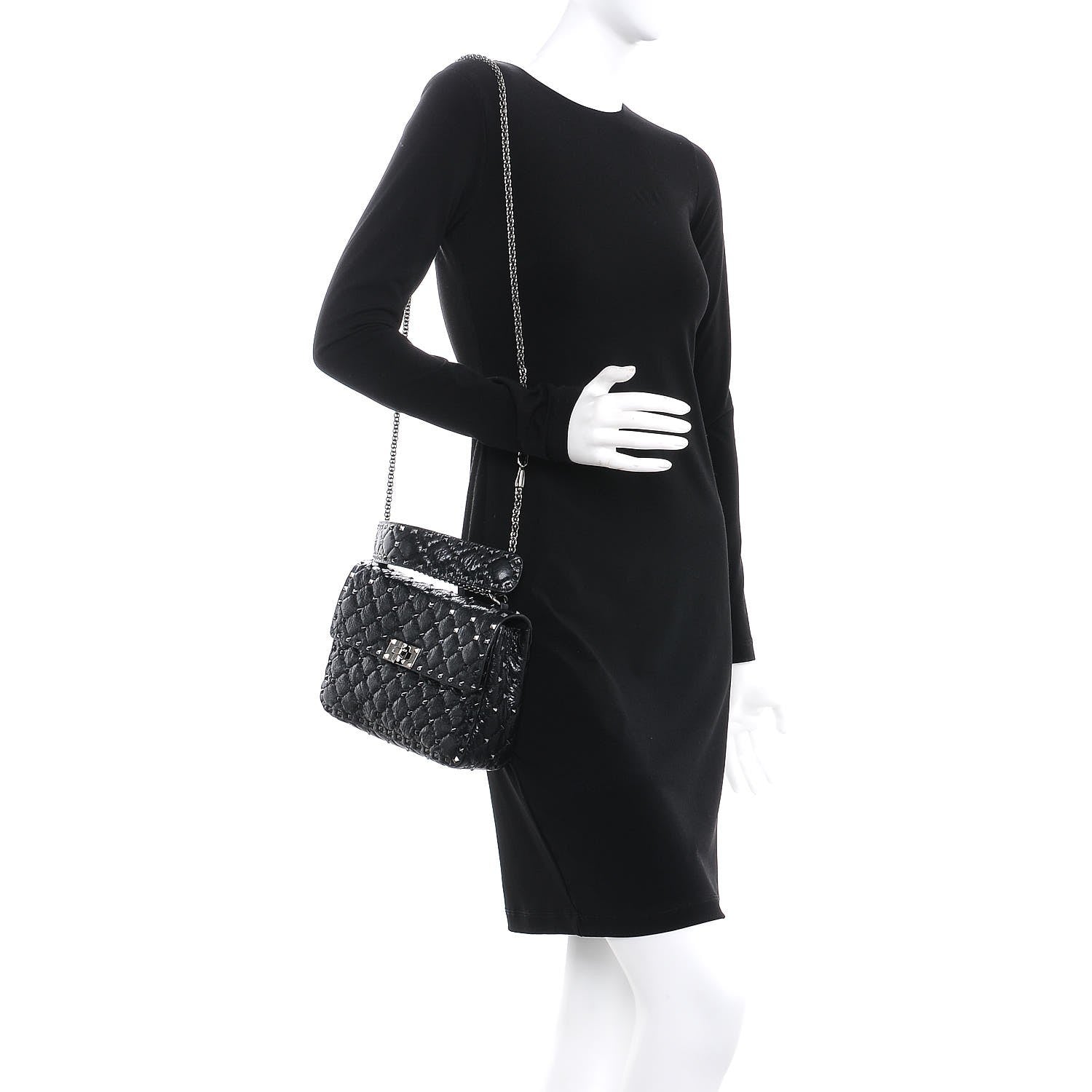 Valentino Garavani Craquele Nappa Medium Rockstud Spike Shoulder Bag Black 2 of 7
