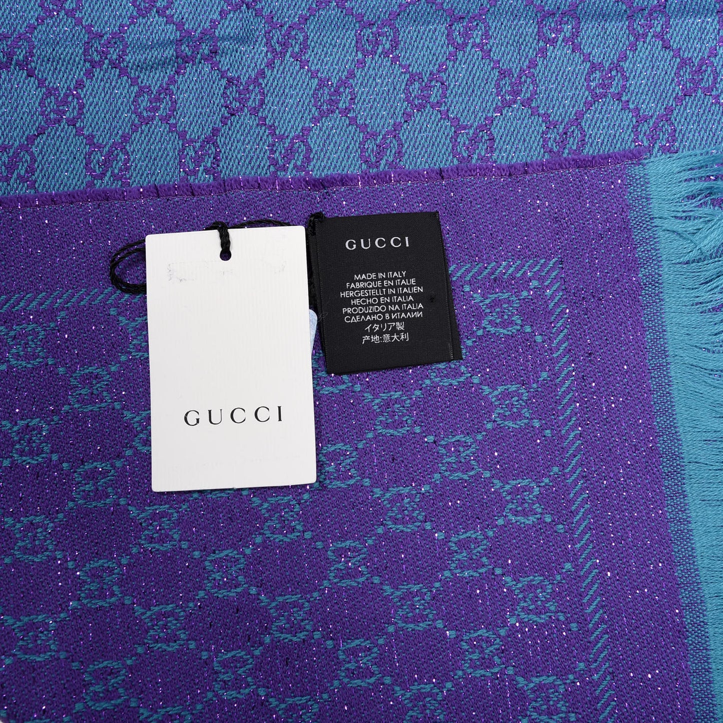 Wool Lame Jacquard GG Monogram Stenlux Scarf Turquoise Blue Dark Purple