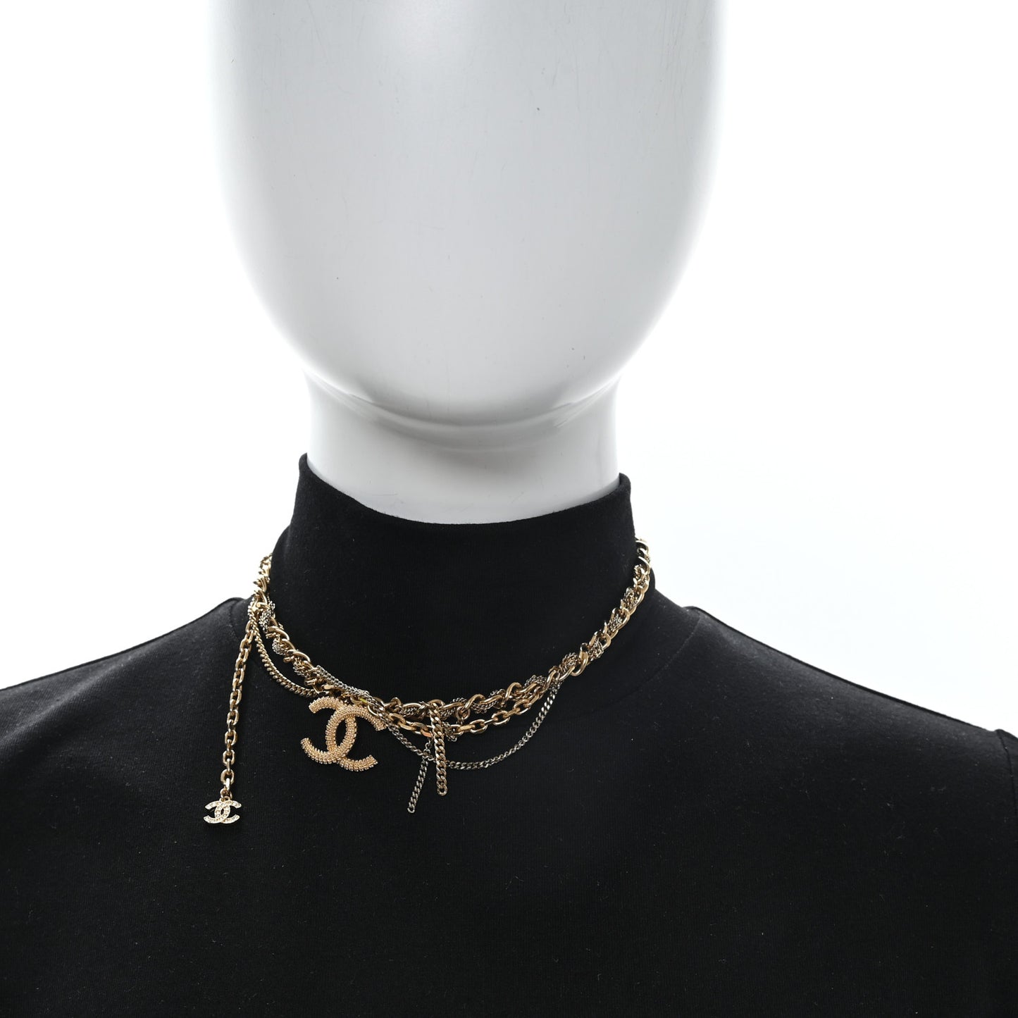 Metal Chain Link CC Multi Strand Choker Necklace Gold