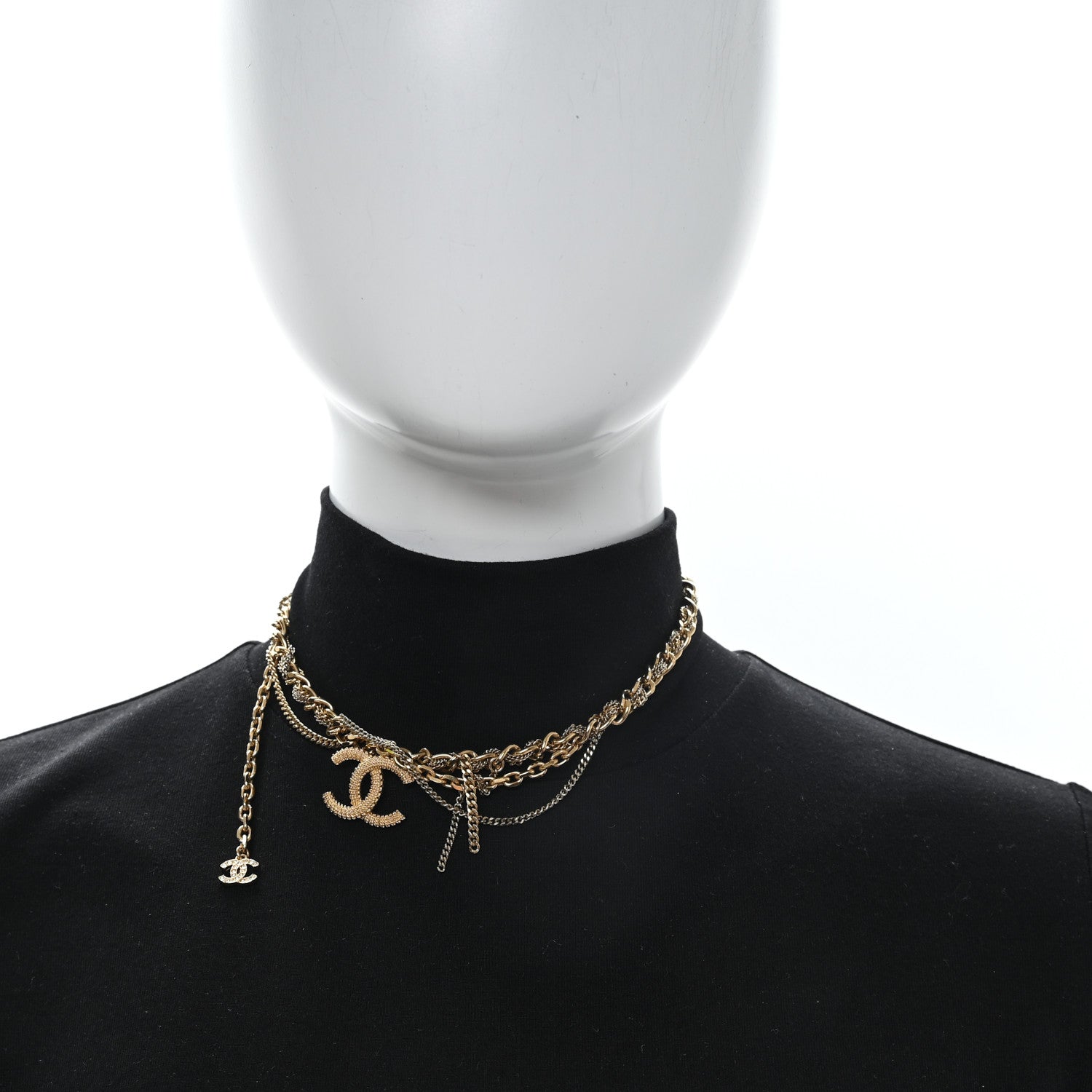 Chanel Metal Chain Link CC Multi Strand Choker Necklace Gold 2 of 4