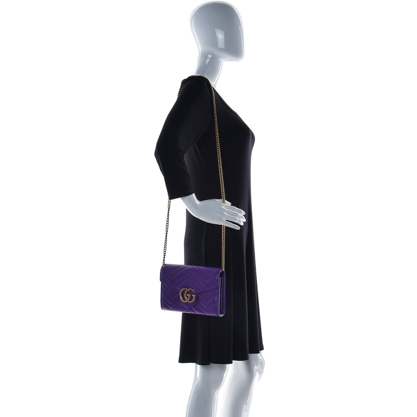 Calfskin Matelasse GG Marmont Chain Wallet Shine Purple
