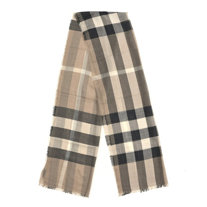 Burberry Wool Silk Gauze Giant Check Lightweight Scarf Beige 2 of 3