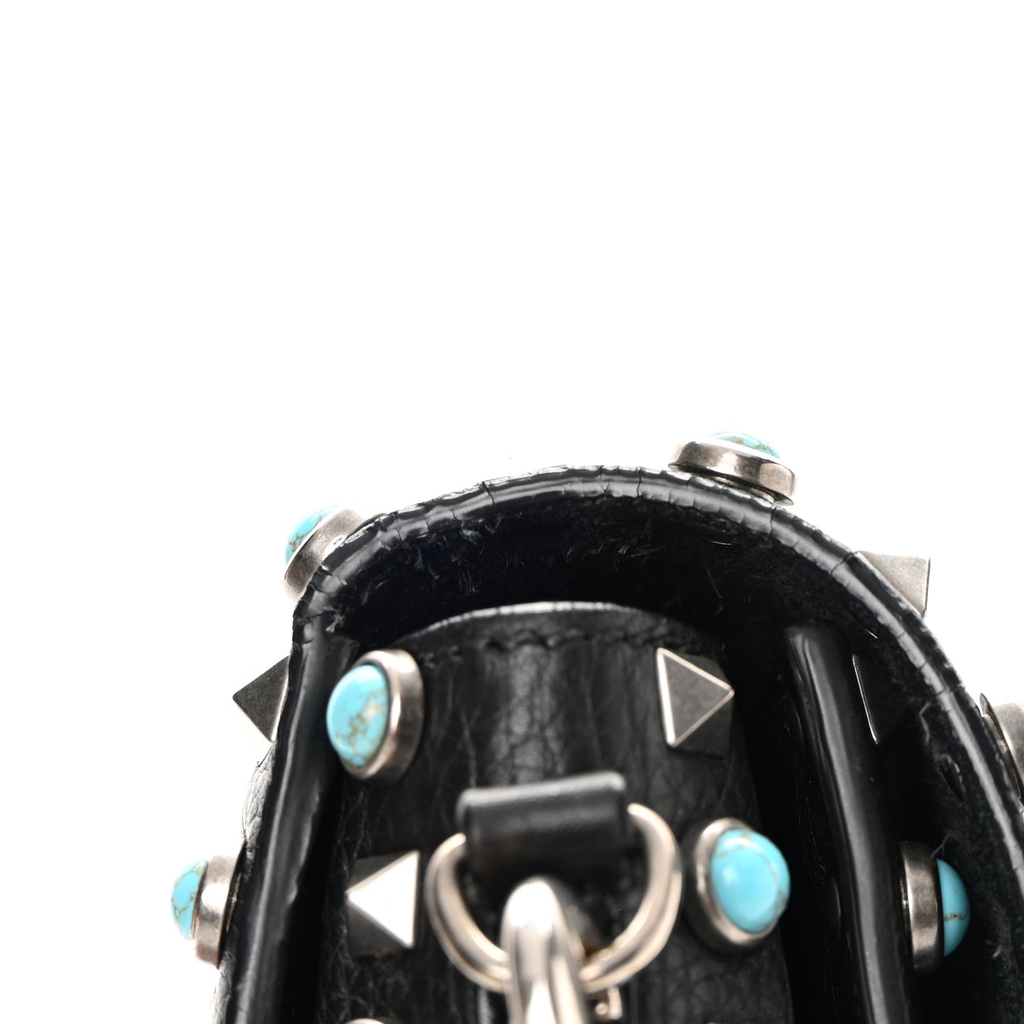 Pebbled Calfskin Turquoise Medium Guitar Strap Rockstud Rolling Flap Saddle Bag Black