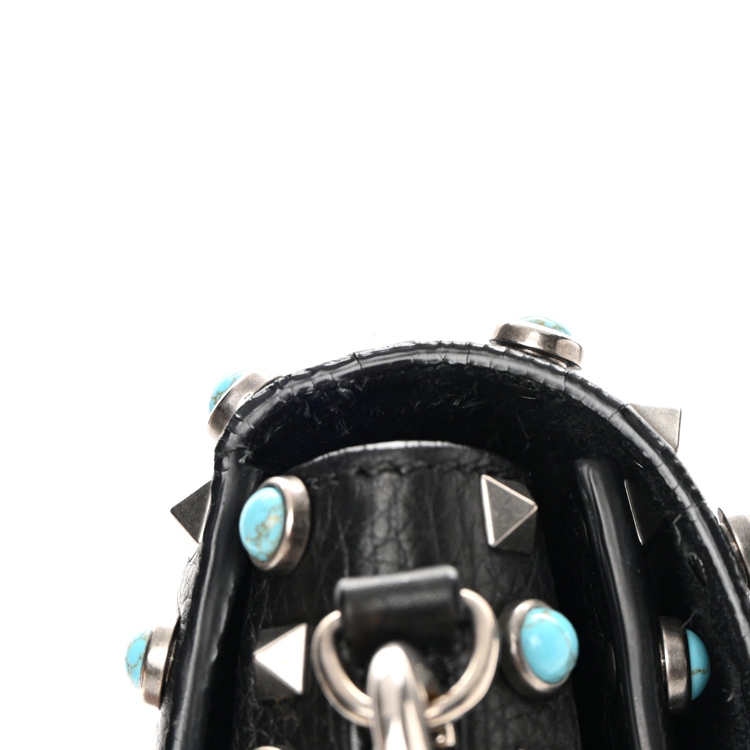 Valentino Garavani Pebbled Calfskin Turquoise Medium Guitar Strap Rockstud Rolling Flap Saddle Bag Black 15 of 17