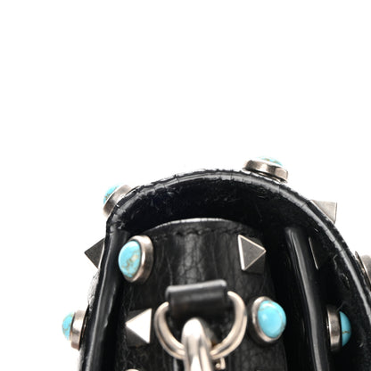Valentino Garavani Pebbled Calfskin Turquoise Medium Guitar Strap Rockstud Rolling Flap Saddle Bag Black 15 of 17