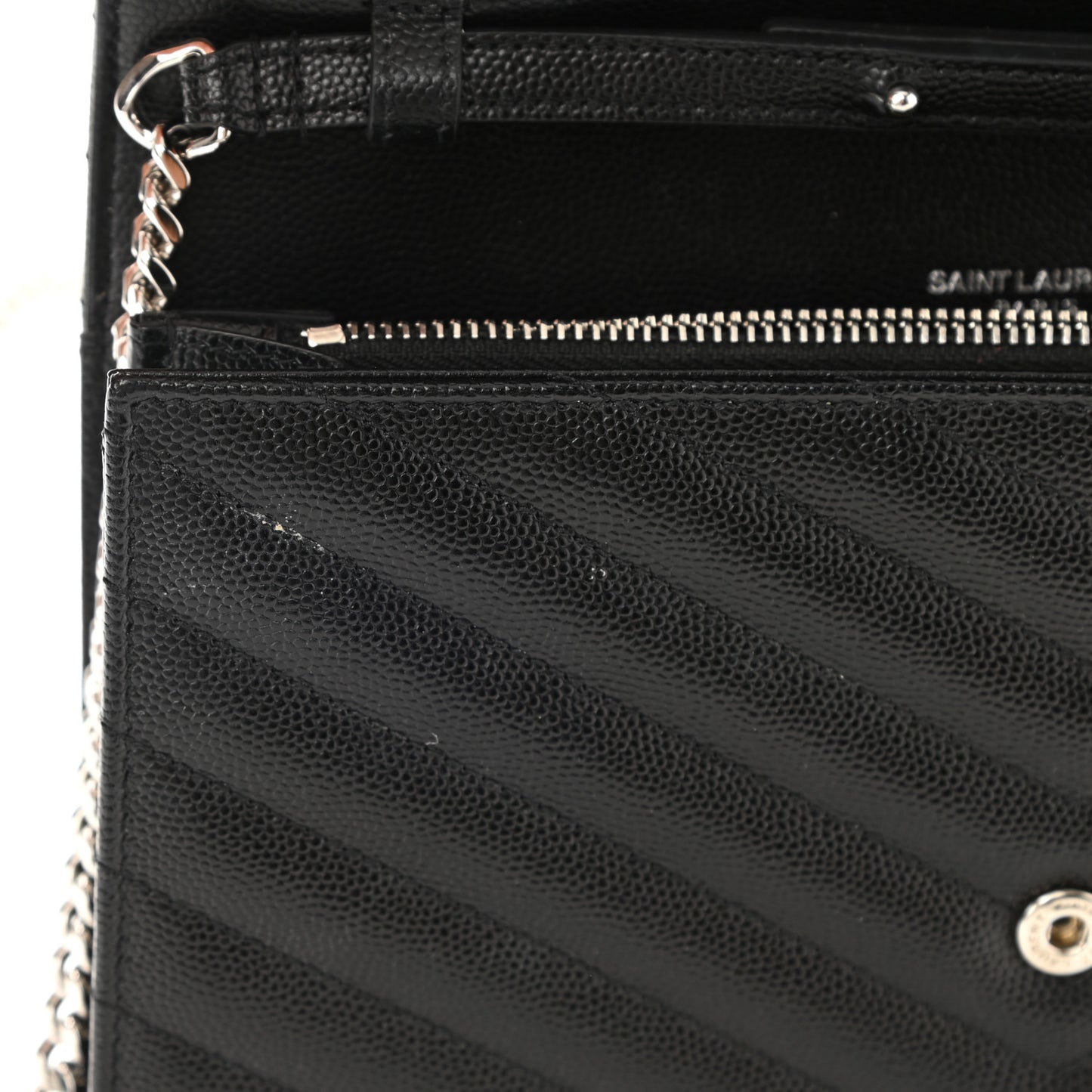 Grain De Poudre Matelasse Chevron Monogram Chain Wallet Black