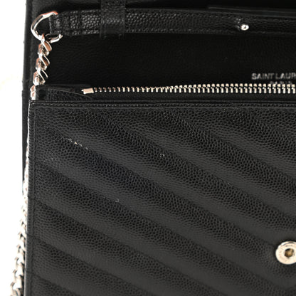 Saint Laurent Grain De Poudre Matelasse Chevron Monogram Chain Wallet Black 9 of 9