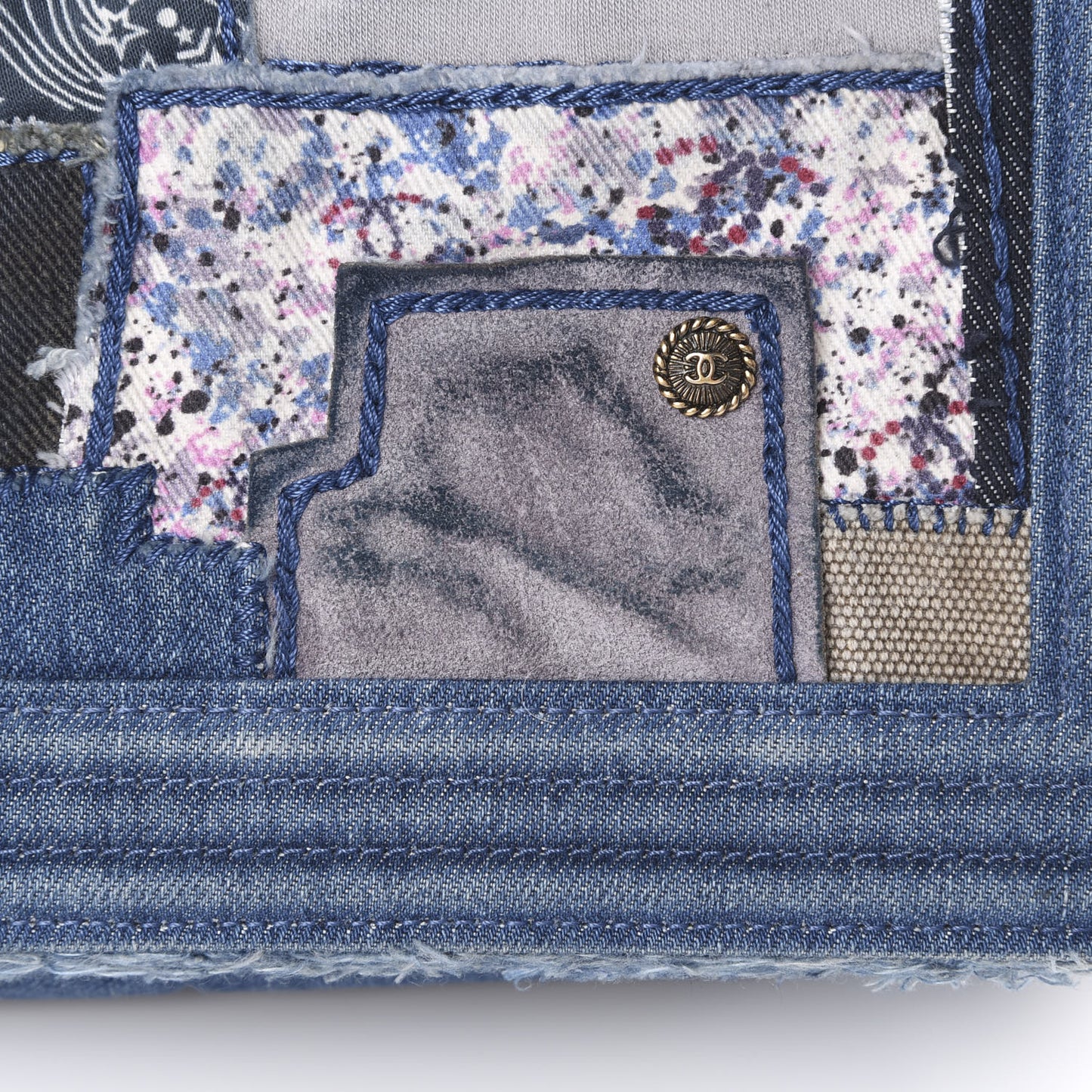 Denim Patchwork Medium Boy Flap Blue