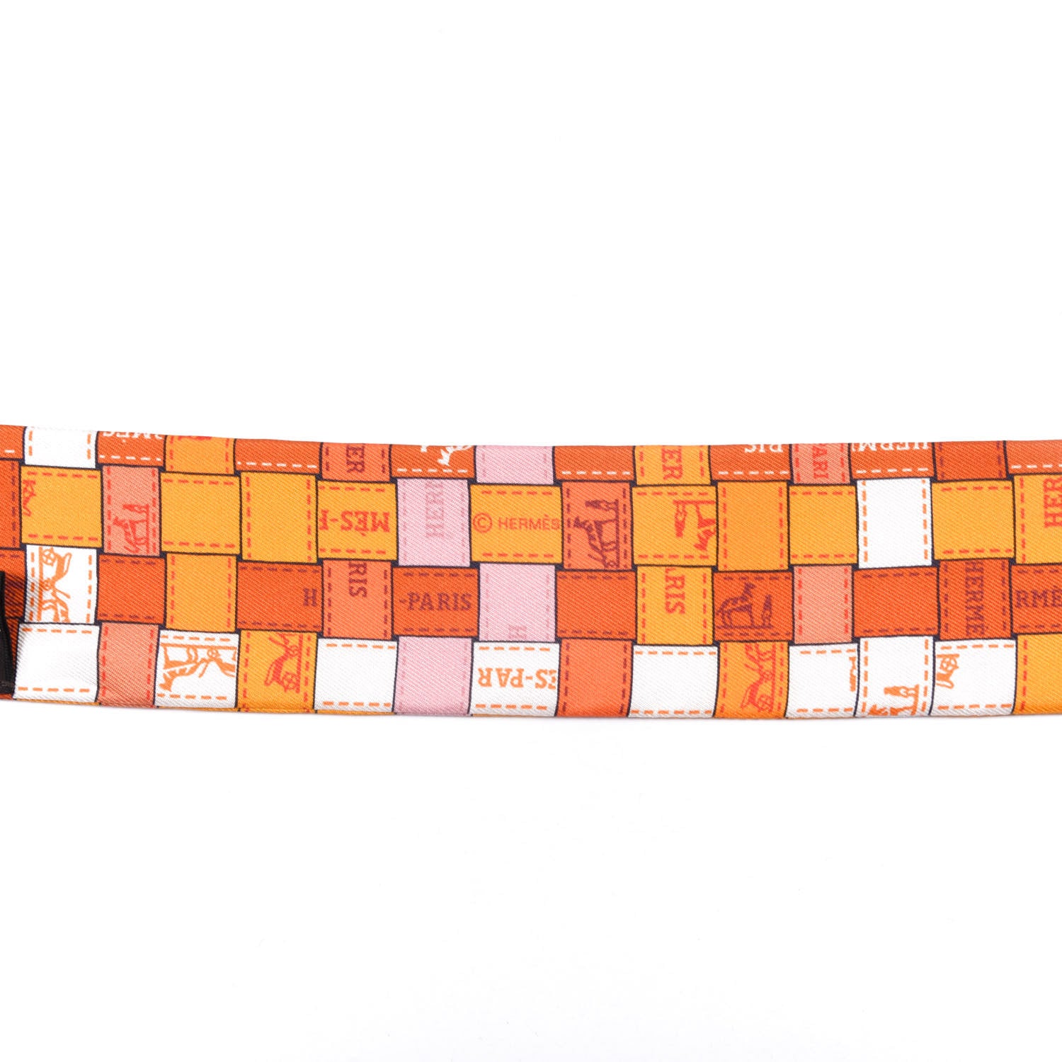 Hermes Silk Bolduc Au Carre Twilly Orange Blanc Vieux 3 of 6