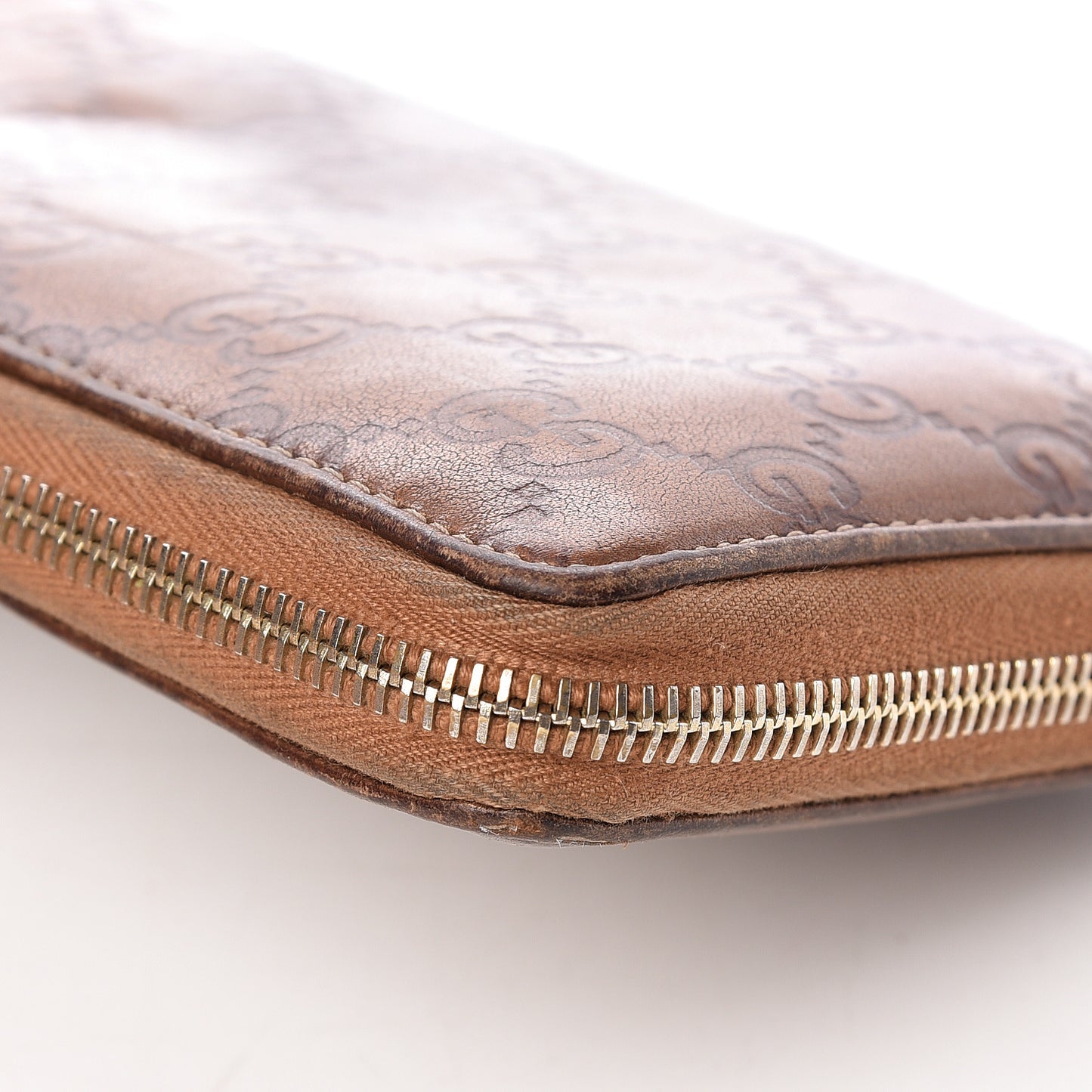 Metallic Guccissima Twins Zip Around Organizer Wallet Bronze