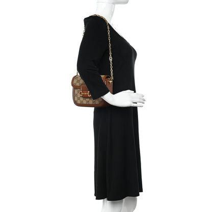 Gucci New Canvas Charisma Calfskin Crystal GG Monogram Mini Horsebit 1955 Shoulder Bag Camel Ebony 2 of 12