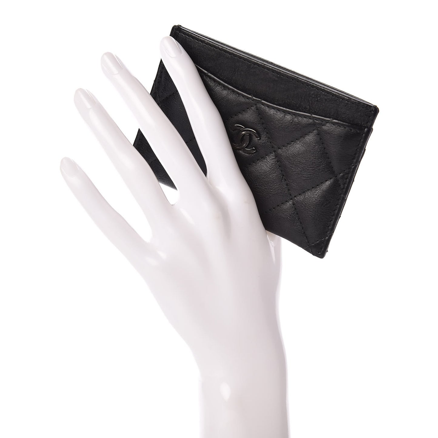 Crumpled Calfskin Quilted Card Holder So Black