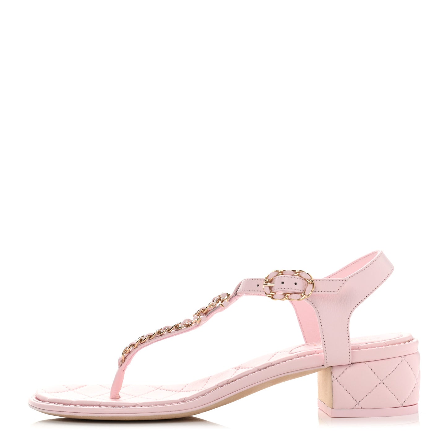 Lambskin Chain CC Logo Thong Sandals 38.5 Light Pink