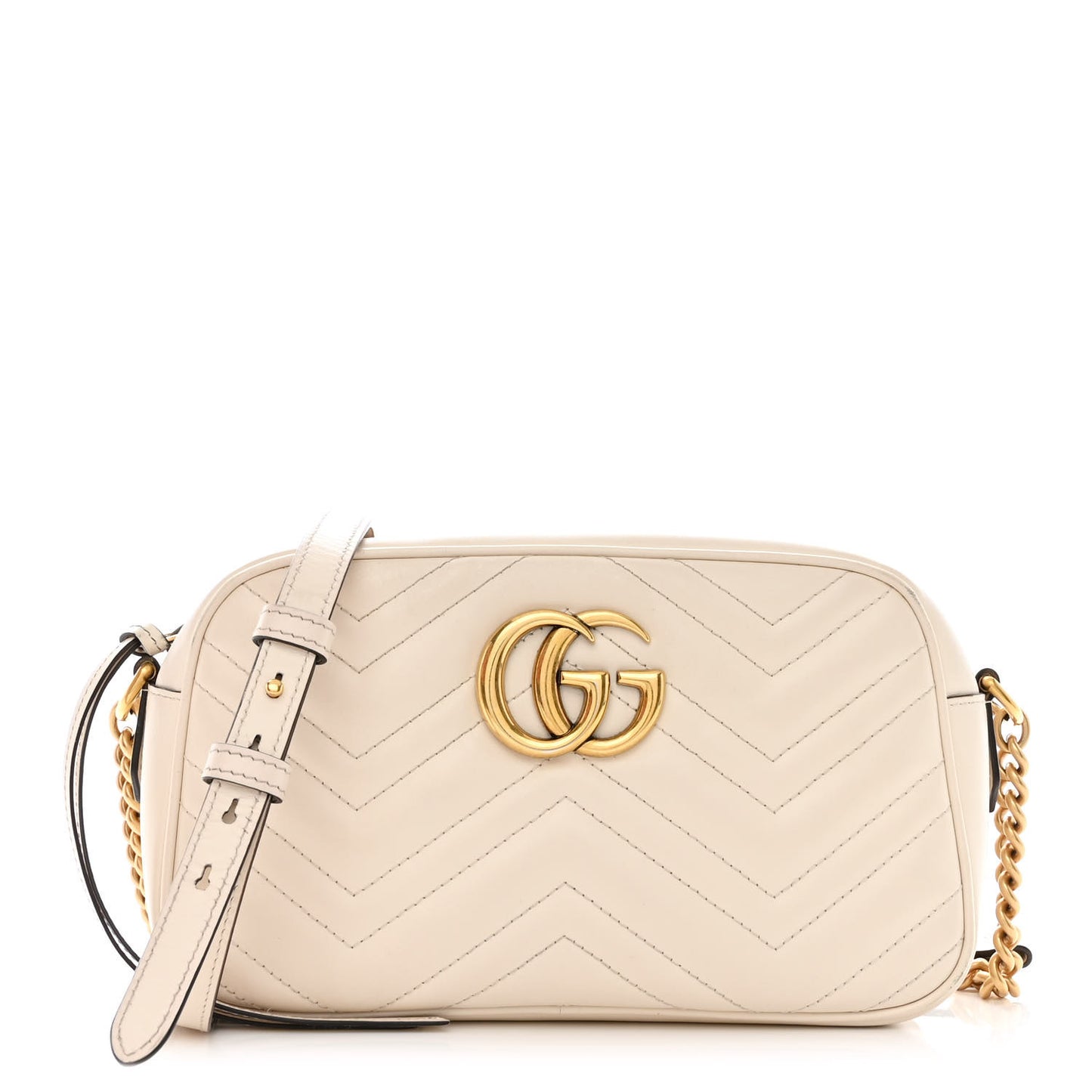 Calfskin Matelasse Small GG Marmont Chain Shoulder Bag White