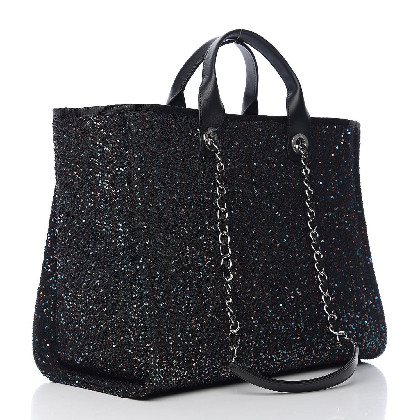 Calfskin Sequin Medium Deauville Tote Black
