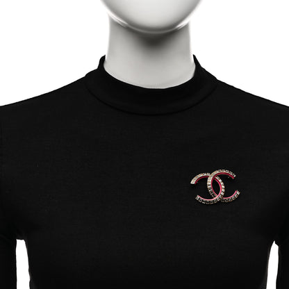 Chanel Baguette Crystal CC Brooch Gold Pink 2 of 5