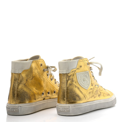 Saint Laurent Distressed Calfskin Bedford Logo-Appliqued Hightop Sneakers 38 Gold Cream White 4 of 10