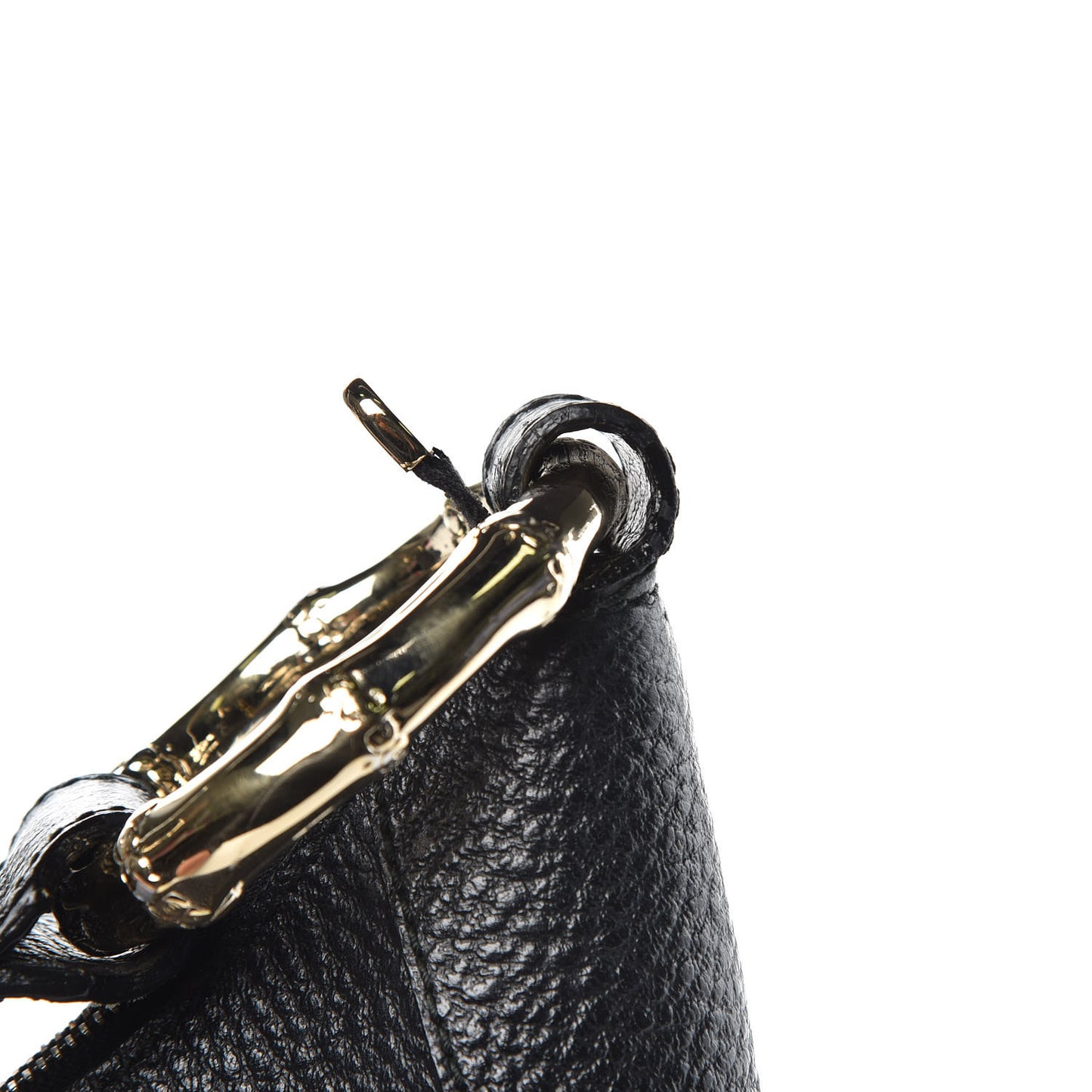 Calfskin Half Moon Bamboo Ring Hobo Black