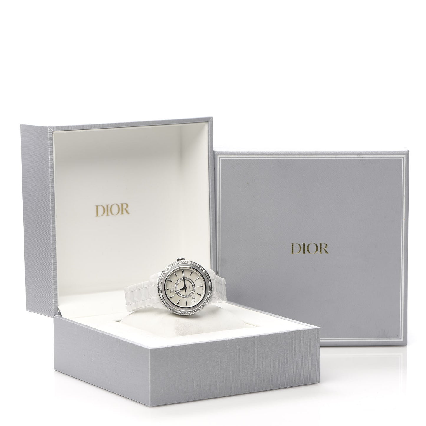 Stainless Steel Ceramic Diamond Bezel Mother of Pearl 38mm Dior VIII Automatic Watch White