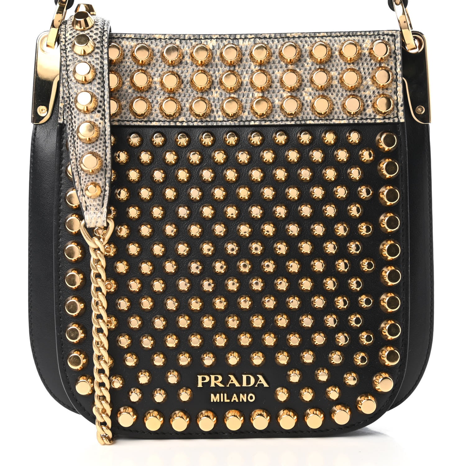 Prada City Calfskin Lucer Studded Small Margit Bag Black Roccia 9 of 9