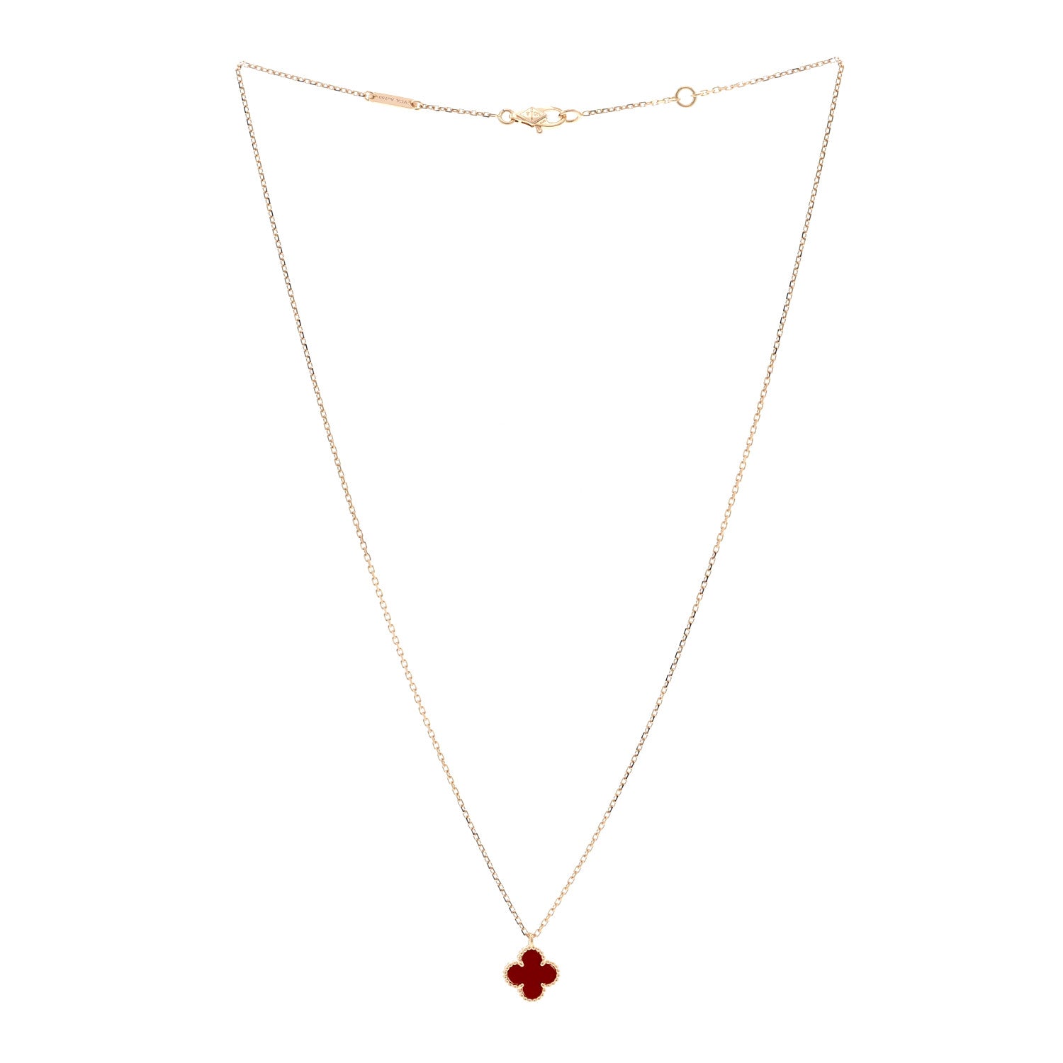 Van Cleef & Arpels 18K Rose Gold Carnelian Sweet Alhambra Pendant Necklace 3 of 6