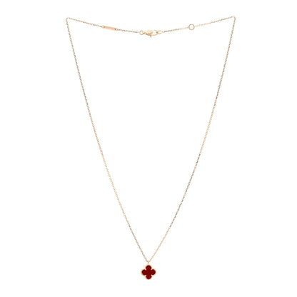 Van Cleef & Arpels 18K Rose Gold Carnelian Sweet Alhambra Pendant Necklace 3 of 6