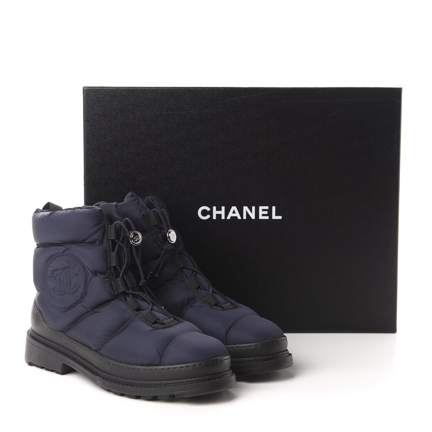Chanel Nylon CC Short Boots 37.5 Navy Black 8 of 8