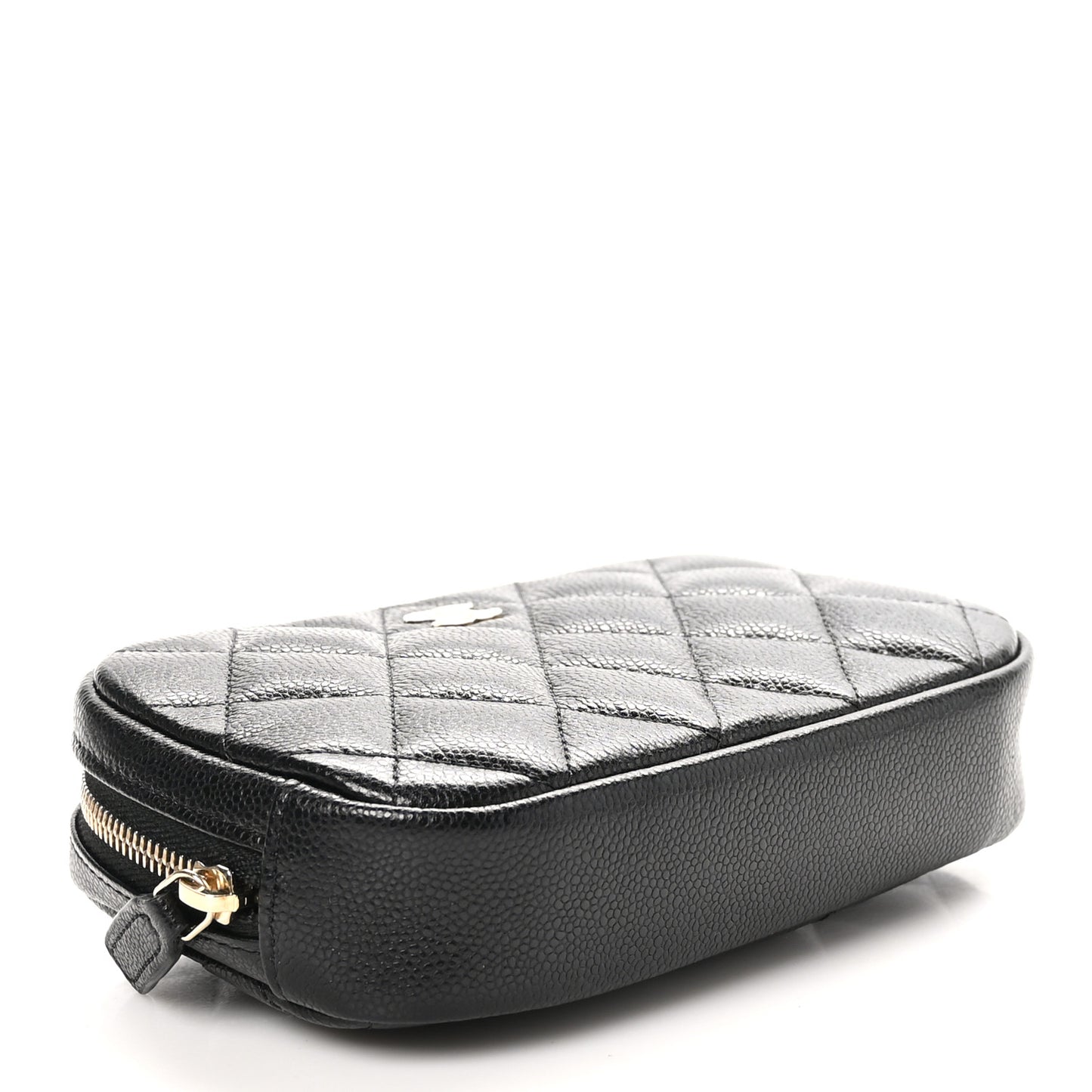 Caviar Quilted Small Curvy Pouch Cosmetic Case Black