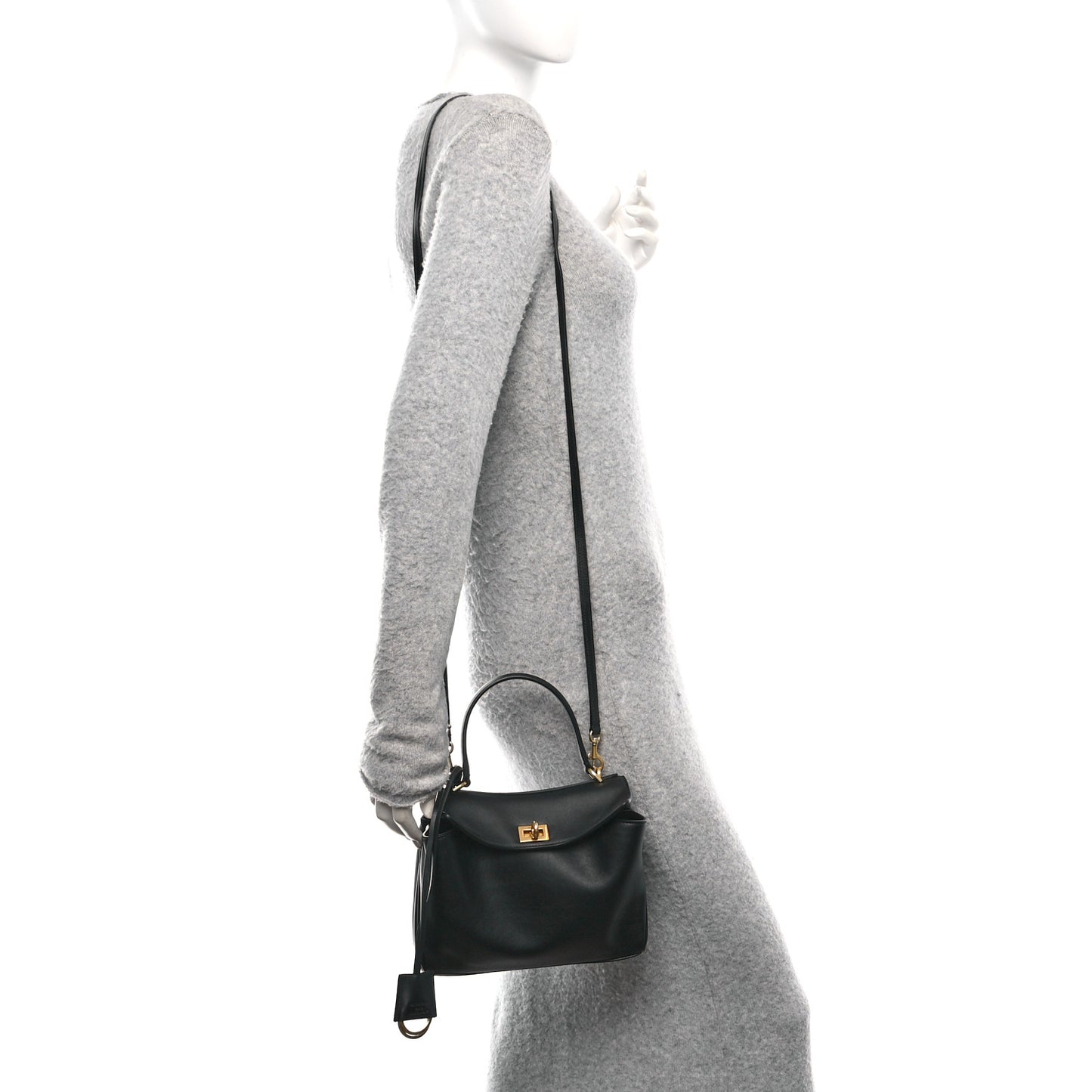 Natural Smooth Calfskin Mini Rodeo Top Handle Handbag Black