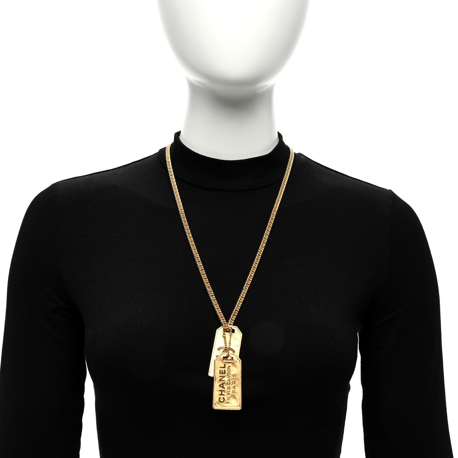 Chanel ID Dog Tag Charm Necklace Gold 3 of 4
