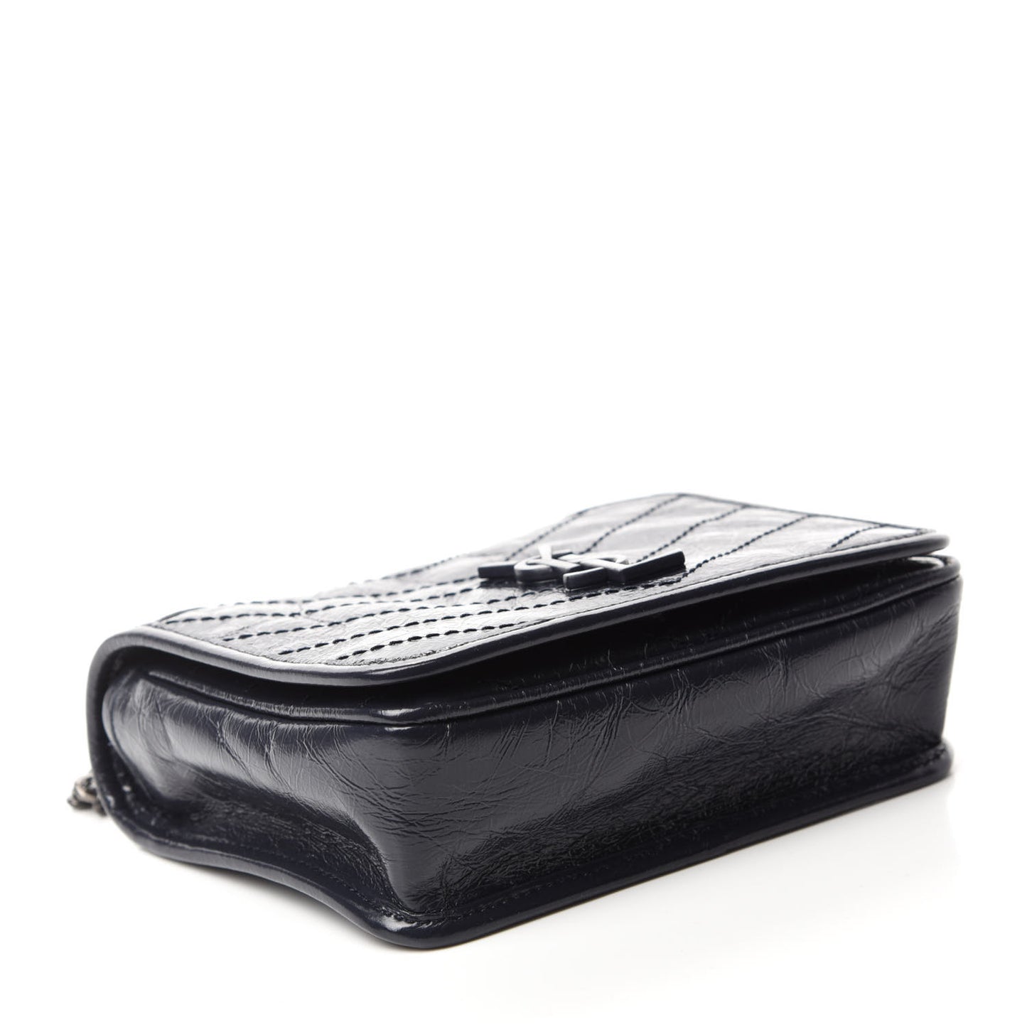 Crinkled Calfskin Matelasse Monogram Niki Chain Wallet Deep Marine