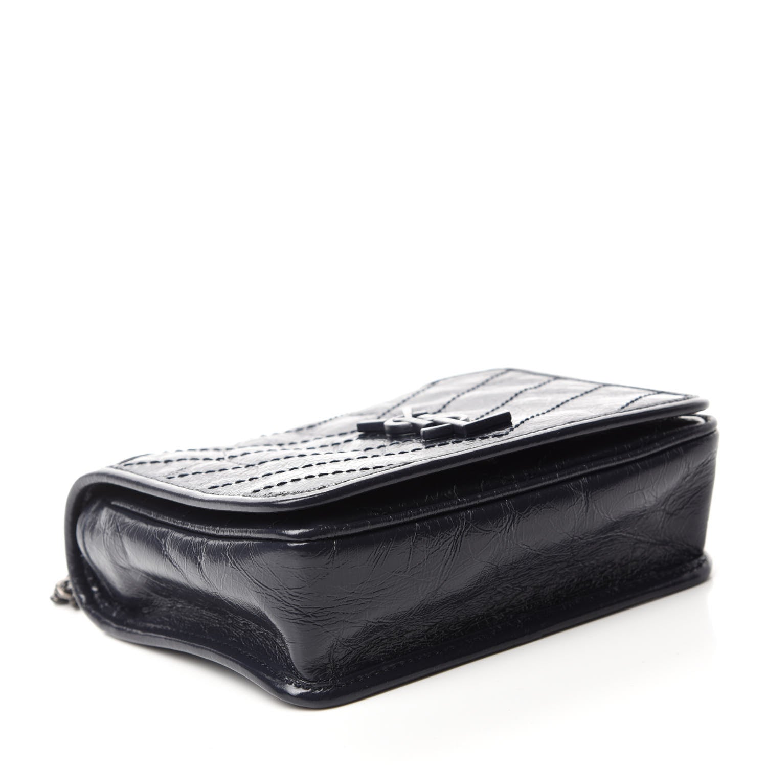 Saint Laurent Crinkled Calfskin Matelasse Monogram Niki Chain Wallet Deep Marine 4 of 10