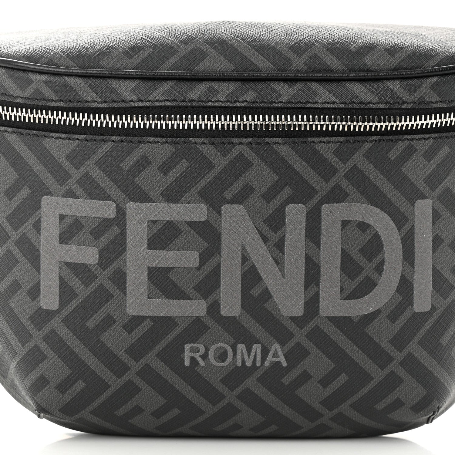 Fendi Shiny Glazed Fabric Vitello Cover FF 1974 Logo Belt Bag Black 8 of 10
