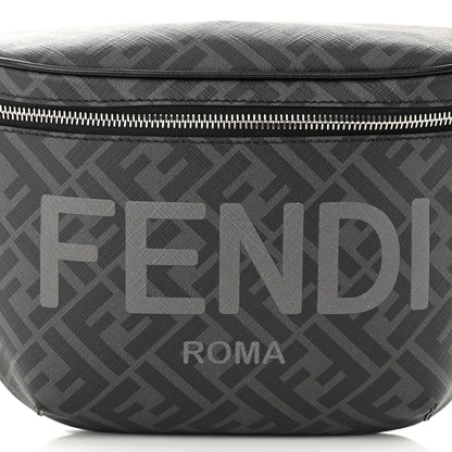 Fendi Shiny Glazed Fabric Vitello Cover FF 1974 Logo Belt Bag Black 8 of 10