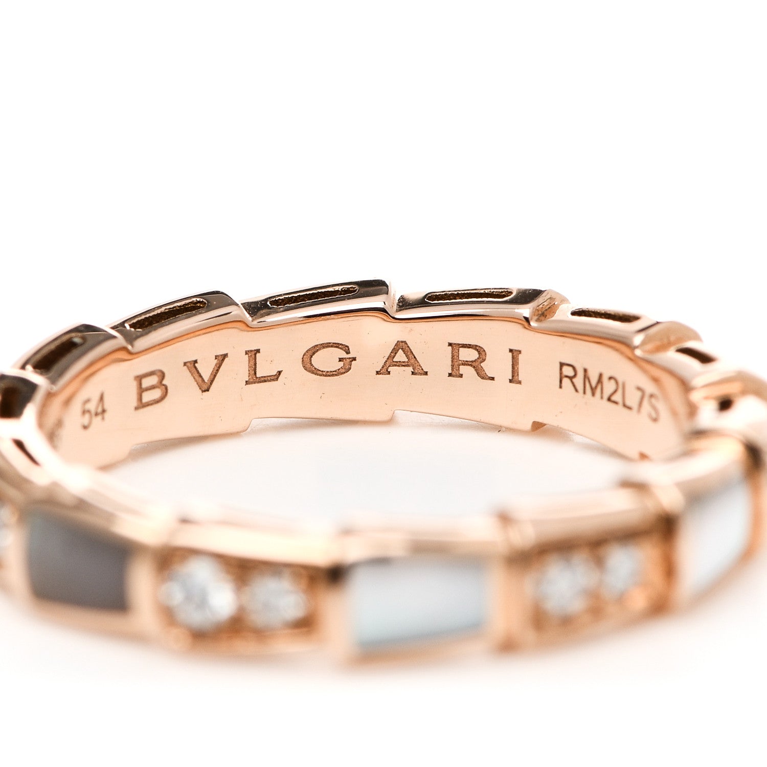 Bulgari 18K Rose Gold Diamond Mother of Pearl 4mm Serpenti Viper Band Ring 54 6.75 5 of 5