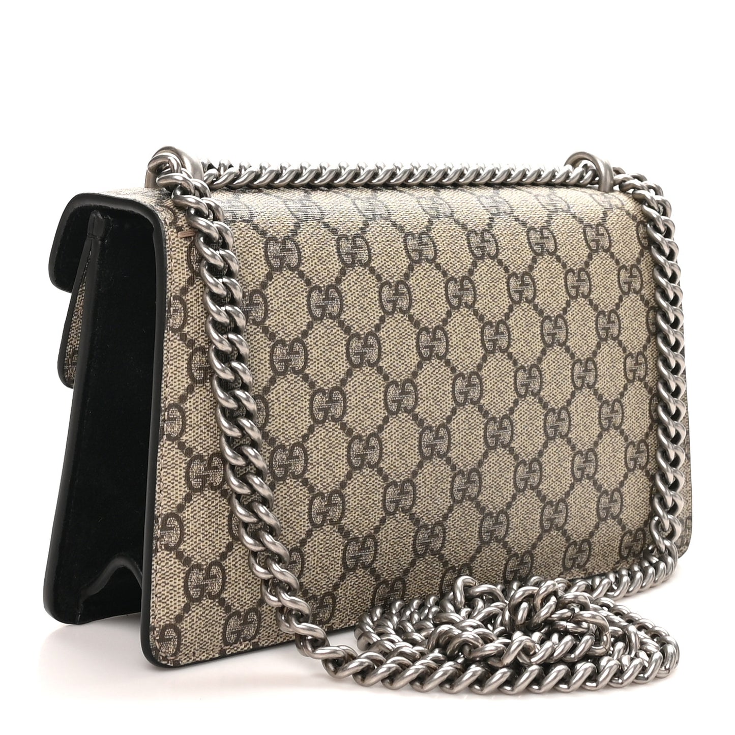 GG Supreme Monogram Suede Crystal Small Dionysus Shoulder Bag Beige Ebony Black Beige Ebony Black